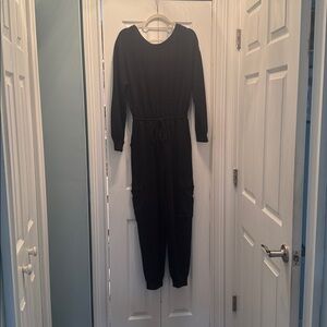 Women's  Black One Piece jumpsuit draw string waist